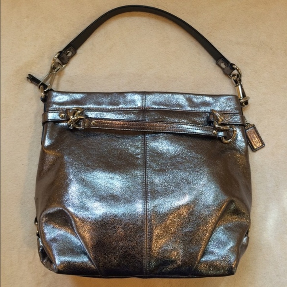 Coach Brooke Convertible Hobo Bag Pewter Metallic Leather Shoulder Purse Y2K